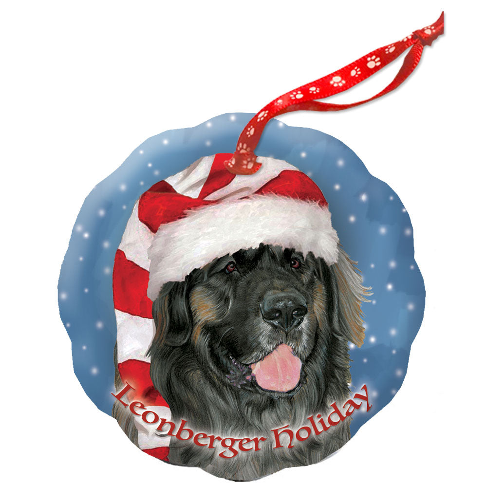 Leonberger Holiday Porcelain Christmas Tree Ornament - Pipsqueakproductions