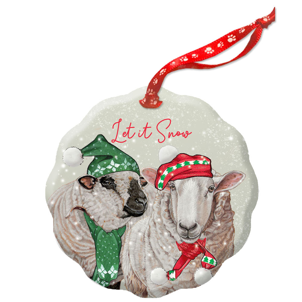 Sheep Cheviot And Hampshire Sheep Christmas Holiday Porcelain Christmas Tree Ornament Double-Sided - Pipsqueakproductions