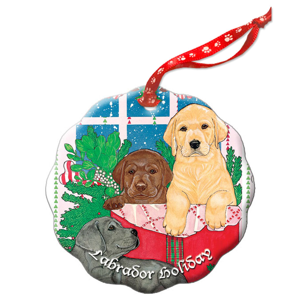 Labrador Retriever Holiday Porcelain Christmas Tree Ornament - Pipsqueakproductions