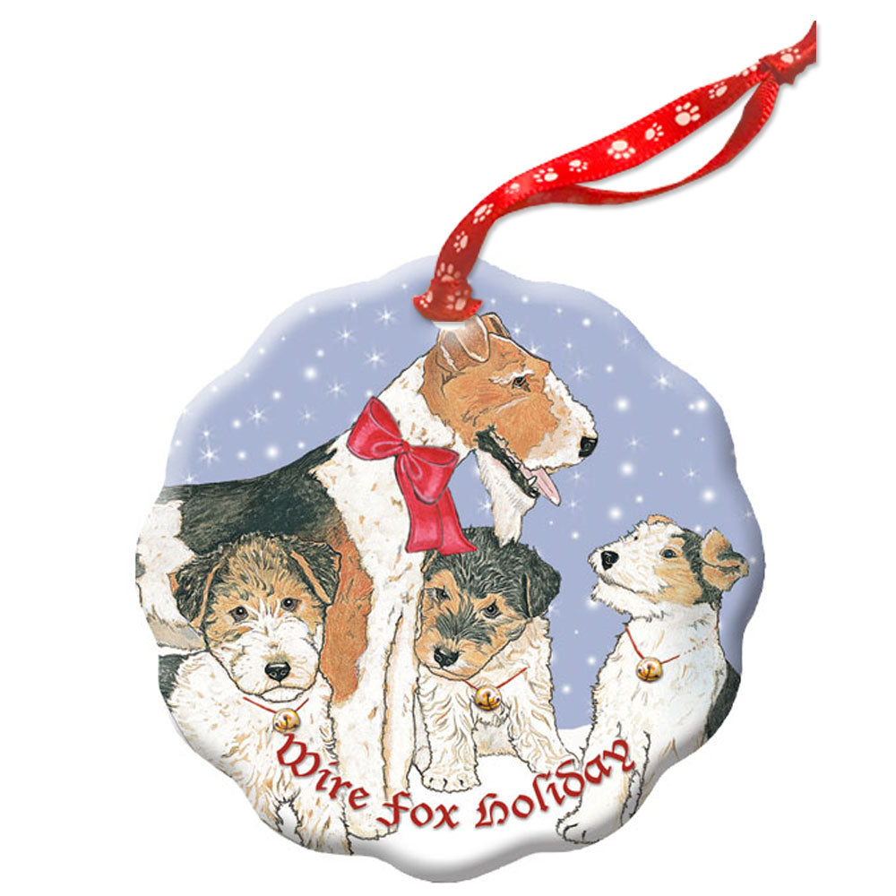 Fox Terrier Wire Holiday Porcelain Christmas Tree Ornament - Pipsqueakproductions