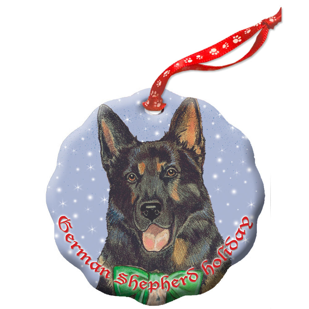 German Shepherd Holiday Porcelain Christmas Tree Ornament Double-Sided - Pipsqueakproductions