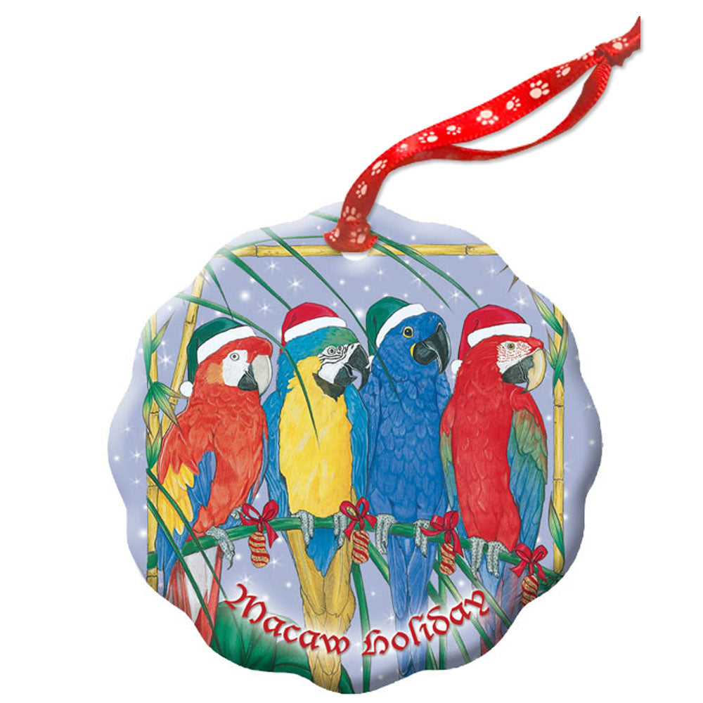 Macaw Parrot Holiday Porcelain Christmas Tree Ornament - Pipsqueakproductions