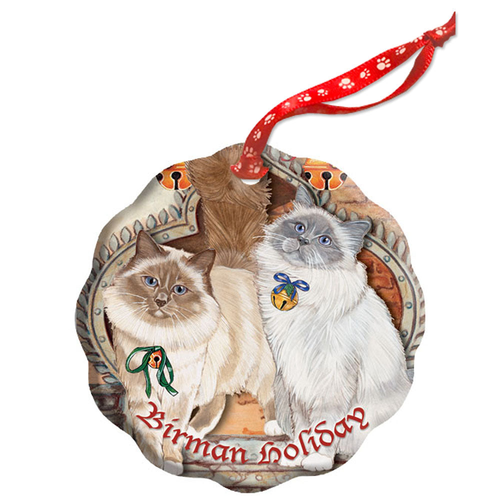 Birman Cat Holiday Porcelain Christmas Tree Ornament Double-Sided - Pipsqueakproductions