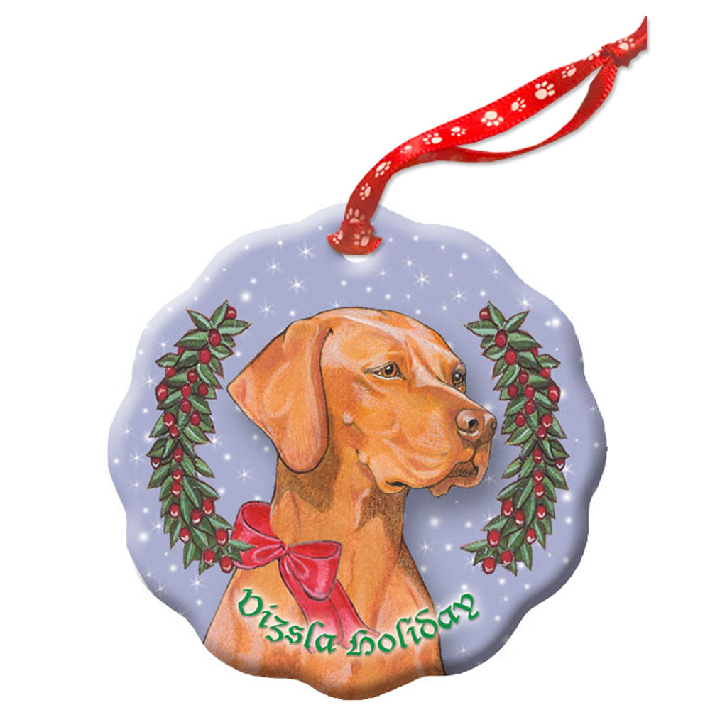Vizsla Holiday Porcelain Christmas Tree Ornament - Pipsqueakproductions