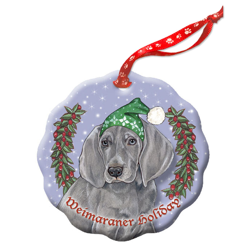 Weimaraner Holiday Porcelain Christmas Tree Ornament - Pipsqueakproductions