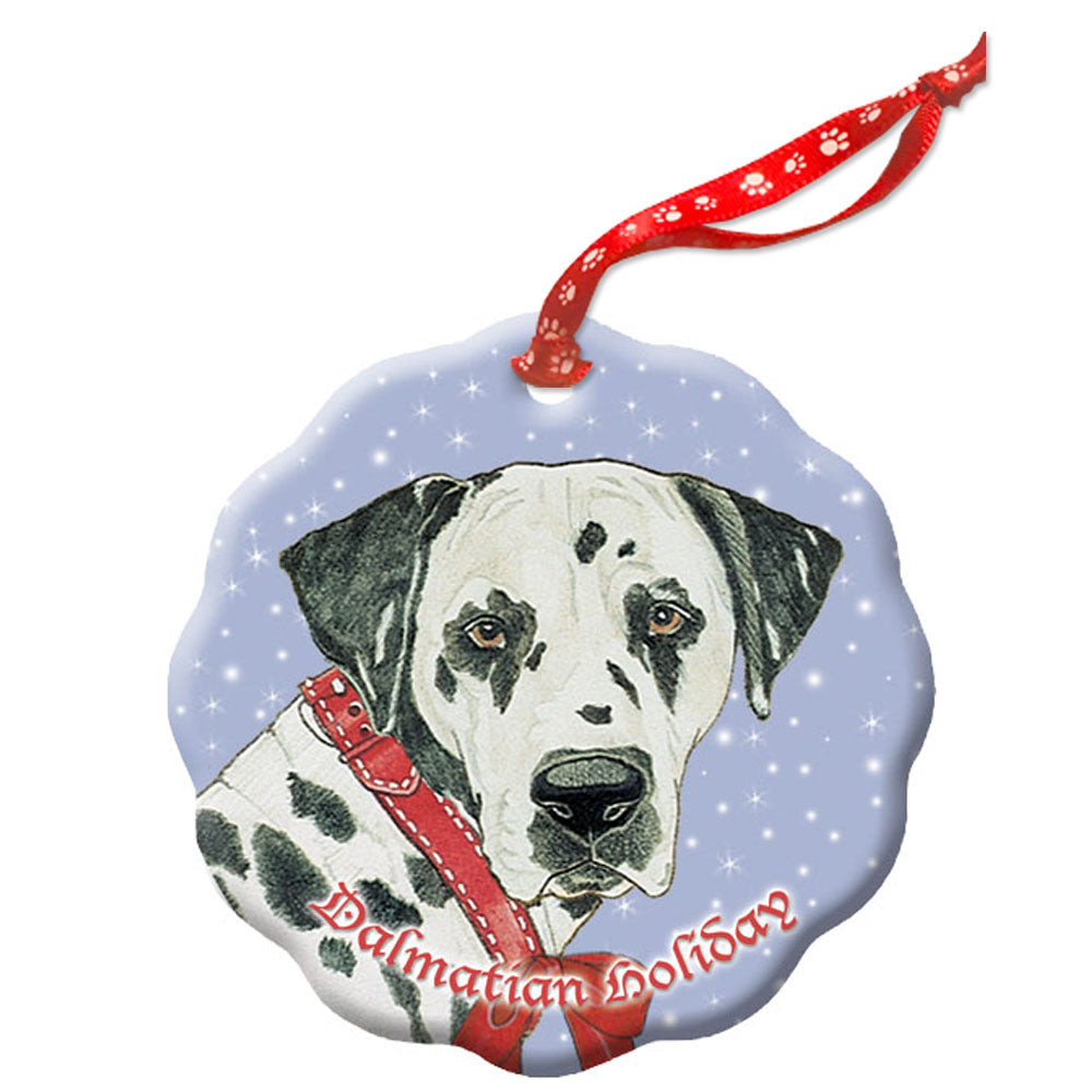 Dalmatian Holiday Porcelain Christmas Tree Ornament Double-sided - Pipsqueakproductions