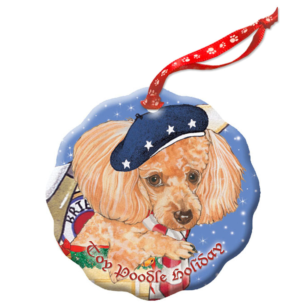 Poodle Apricot Poodle Holiday Porcelain Christmas Tree Ornament - Pipsqueakproductions