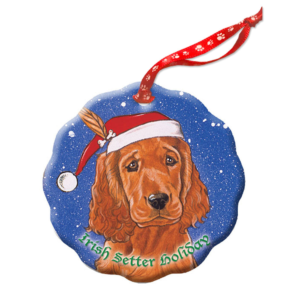 Irish Setter Holiday Porcelain Christmas Tree Ornament - Pipsqueakproductions