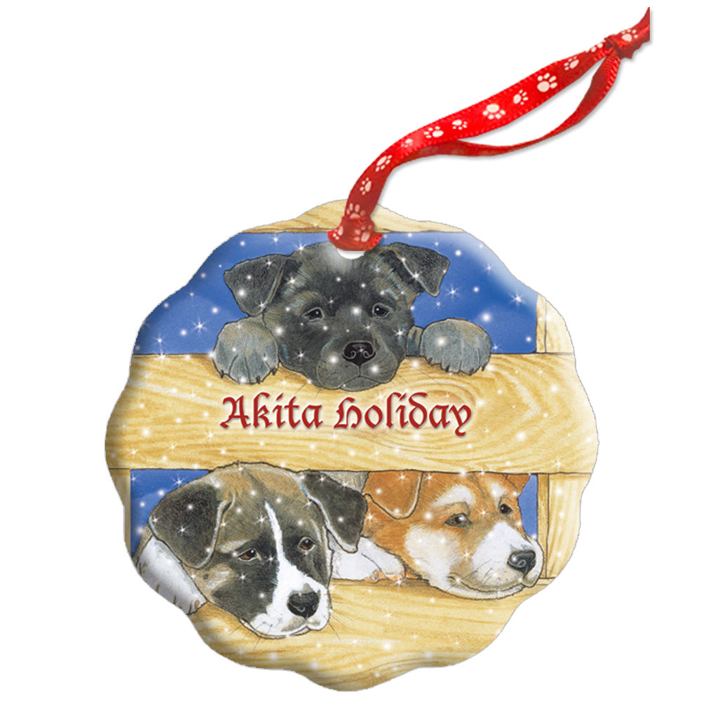 Akita Holiday Porcelain Christmas Tree Ornament Double-Sided - Pipsqueakproductions