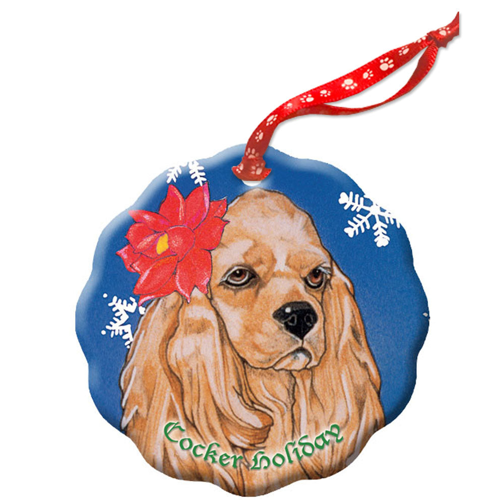 Cocker Spaniel Buff Holiday Porcelain Christmas Tree Ornament Double-Sided - Pipsqueakproductions