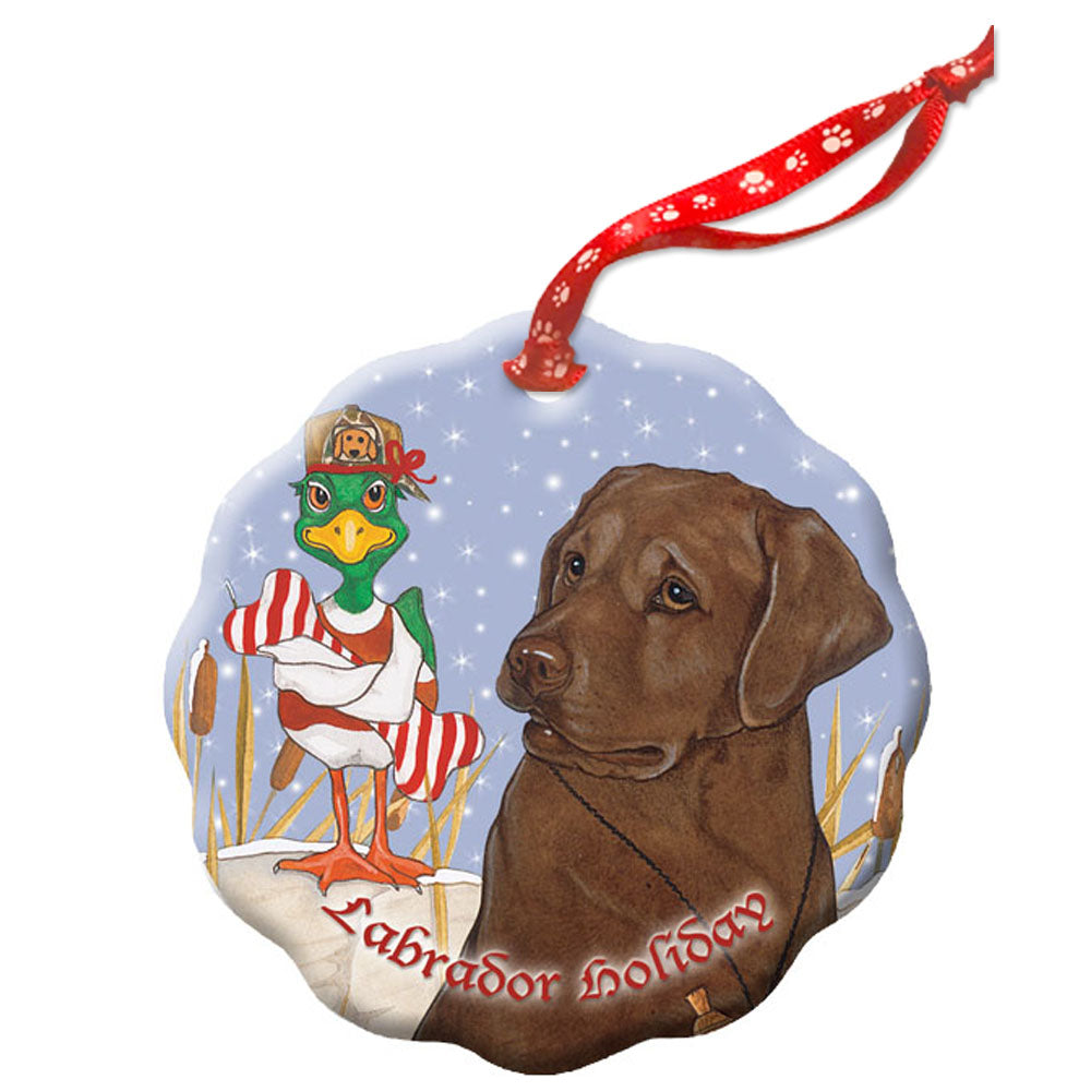 Labrador Retriever Chocolate Lab Holiday Porcelain Christmas Tree Ornament - Pipsqueakproductions