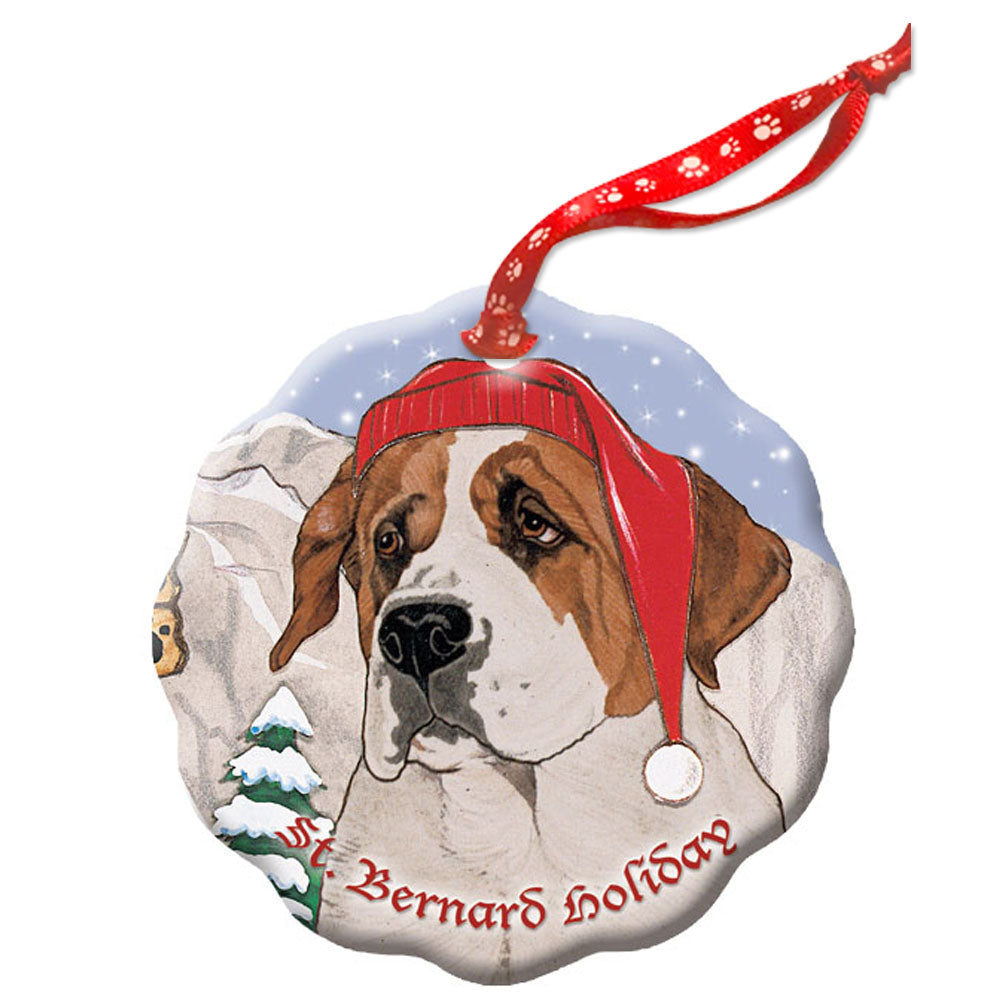 Saint Bernard Holiday Porcelain Christmas Tree Ornament - Pipsqueakproductions