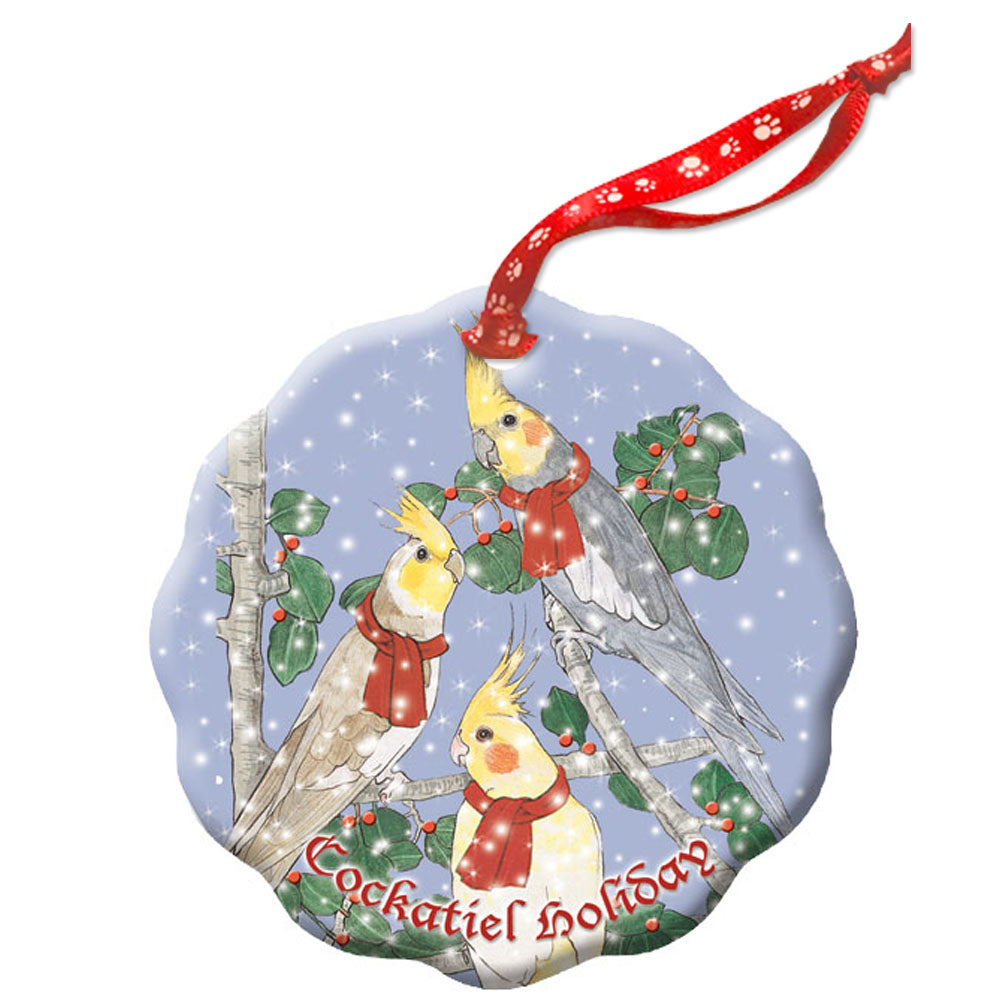 Cockatiel Bird Holiday Porcelain Christmas Tree Ornament Double-Sided - Pipsqueakproductions