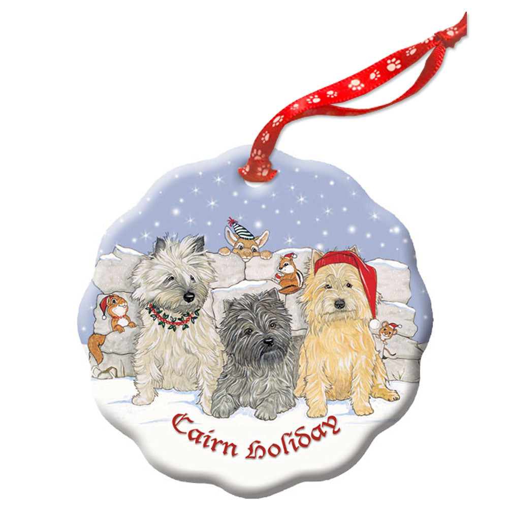 Cairn Terrier Holiday Porcelain Christmas Tree Ornament Double-Sided - Pipsqueakproductions