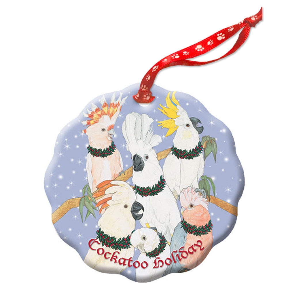 Cockatoo Parrot Holiday Porcelain Christmas Tree Ornament Double-Sided - Pipsqueakproductions