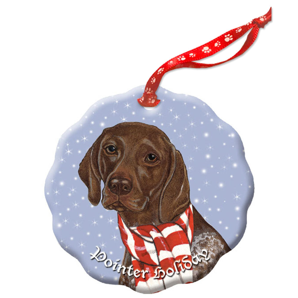 German Pointer Holiday Porcelain Christmas Tree Ornament Double-Sided - Pipsqueakproductions