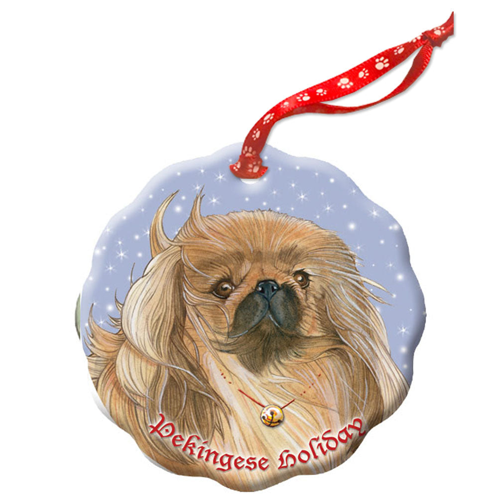 Pekingese Holiday Porcelain Christmas Tree Ornament - Pipsqueakproductions