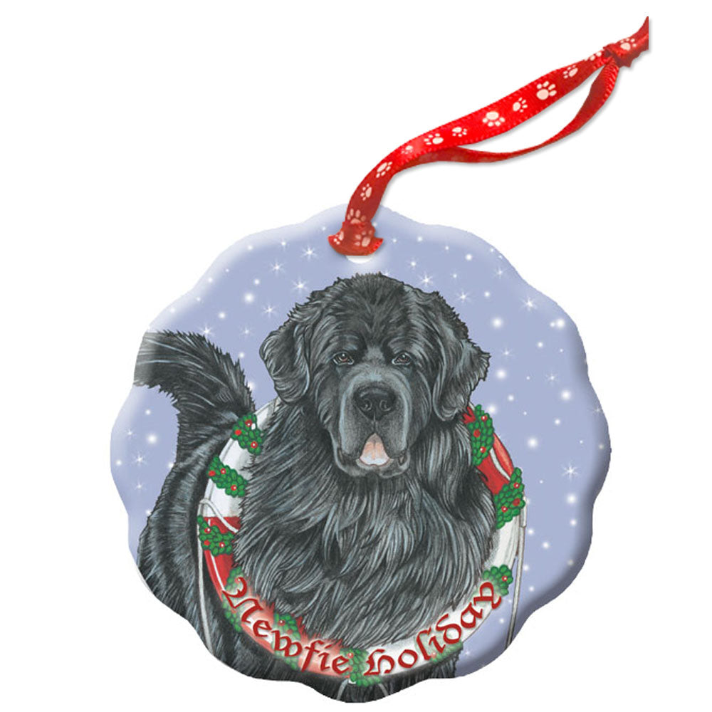 Newfoundland Newfie Dog Holiday Porcelain Christmas Tree Ornament - Pipsqueakproductions