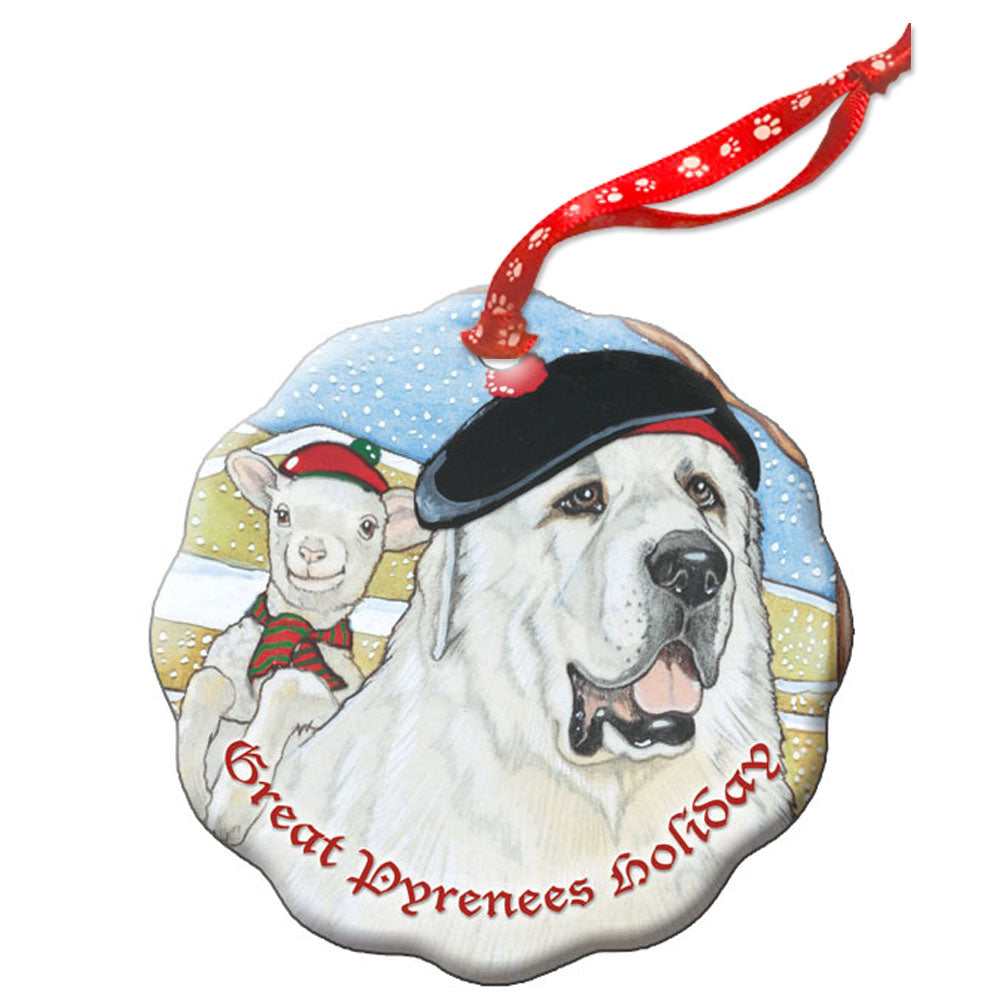 Great Pyrenees Holiday Porcelain Christmas Tree Ornament Double-Sided - Pipsqueakproductions