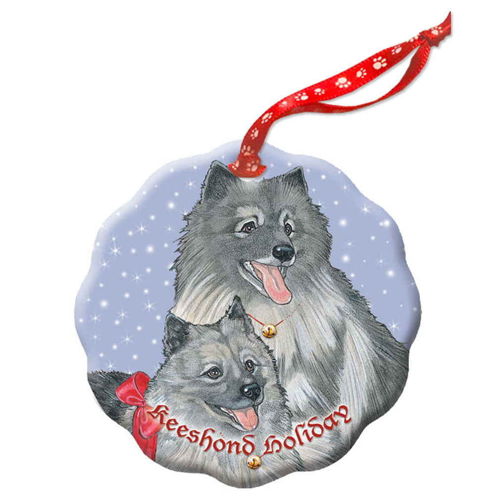 Keeshond Holiday Porcelain Christmas Tree Ornament - Pipsqueakproductions