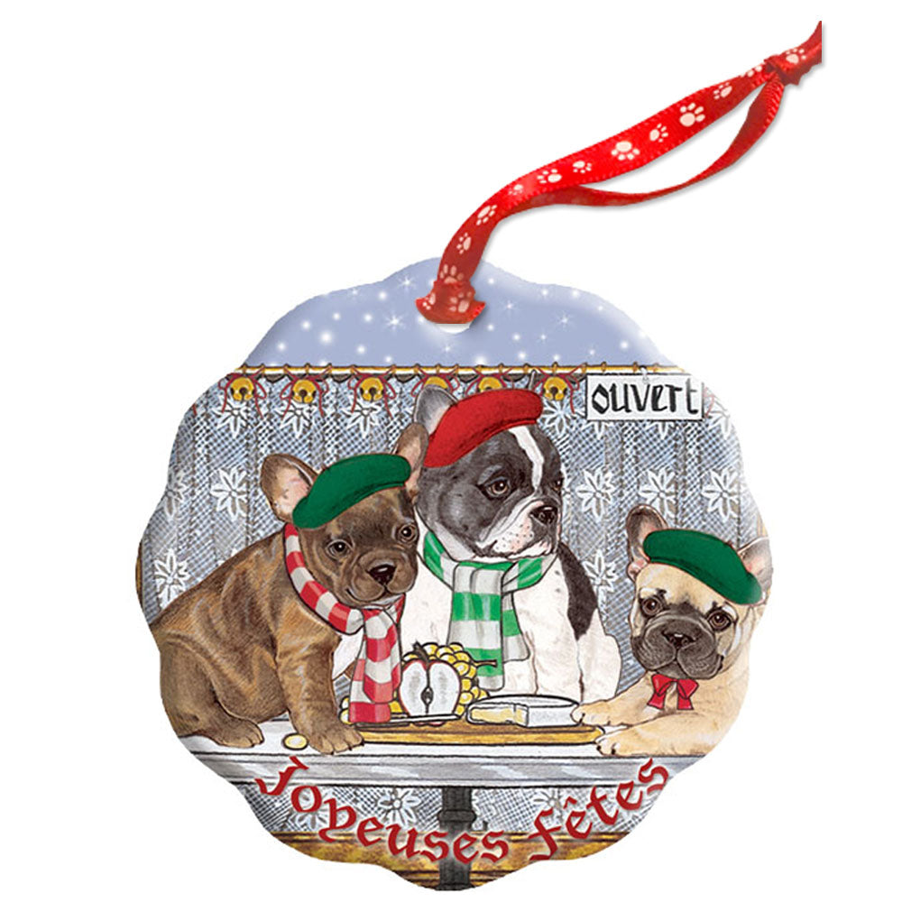 French Bulldog Holiday Porcelain Christmas Tree Ornament Double-Sided - Pipsqueakproductions