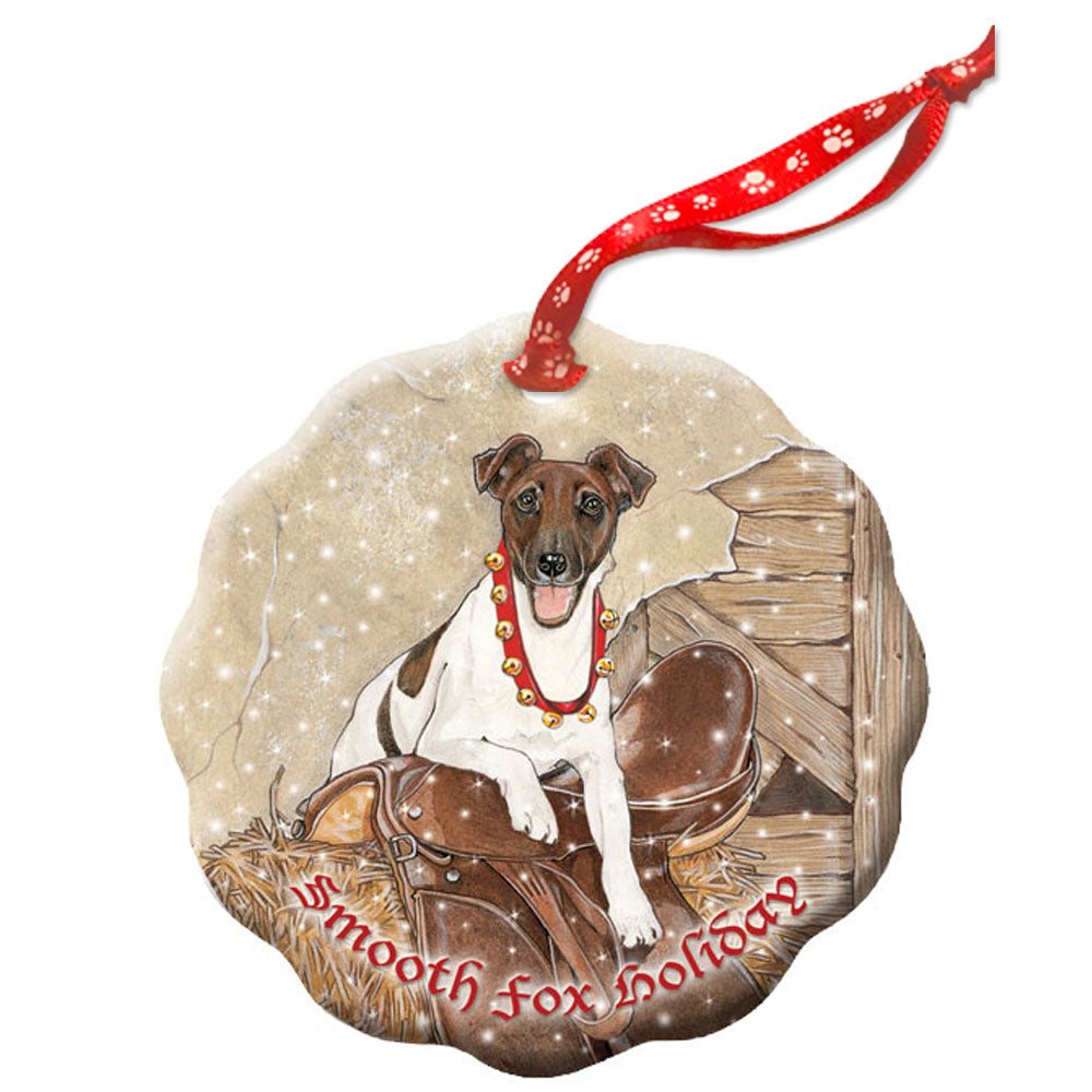 Fox Terrier Smooth Holiday Porcelain Christmas Tree Ornament Double-Sided - Pipsqueakproductions
