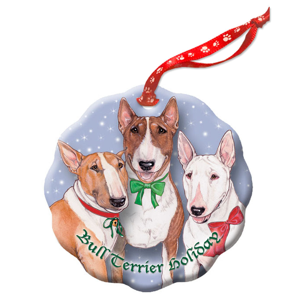Bull Terrier Holiday Porcelain Christmas Tree Ornament Double-Sided - Pipsqueakproductions