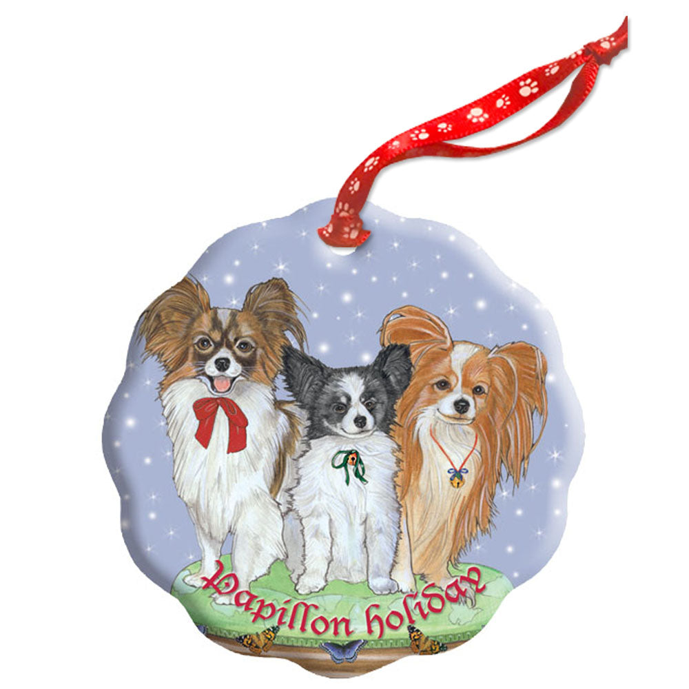 Papillon Holiday Porcelain Christmas Tree Ornament - Pipsqueakproductions