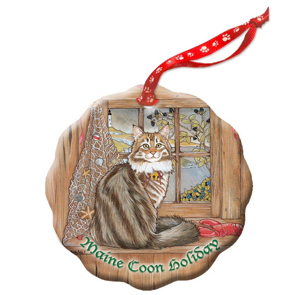 Maine Coon Cat Holiday Porcelain Christmas Tree Ornament - Pipsqueakproductions