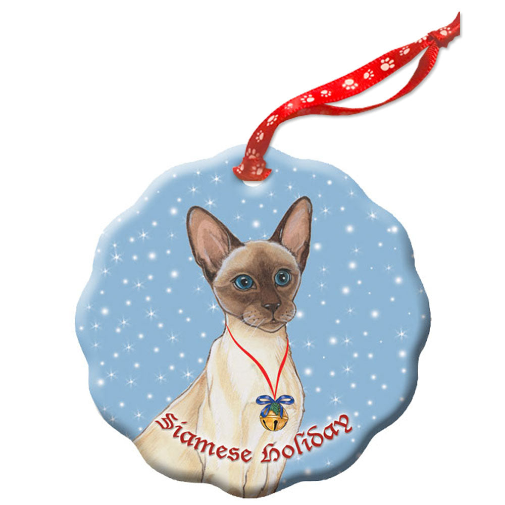 Siamese Cat Holiday Porcelain Christmas Tree Ornament - Pipsqueakproductions
