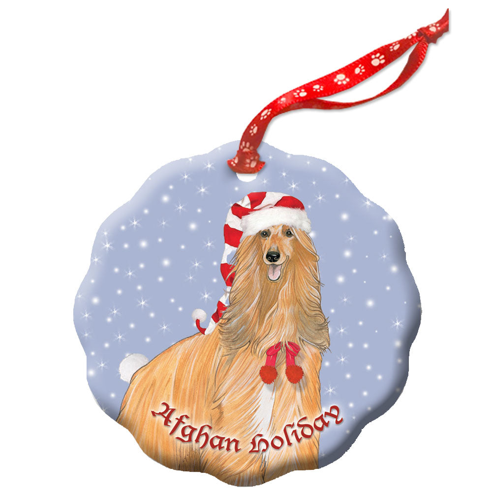 Afghan Hound Holiday Porcelain Christmas Tree Ornament Double-Sided - Pipsqueakproductions