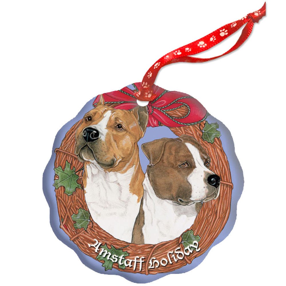 American Staffordshire Terrier Amstaff Holiday Porcelain Christmas Tree Ornament Double-Sided - Pipsqueakproductions
