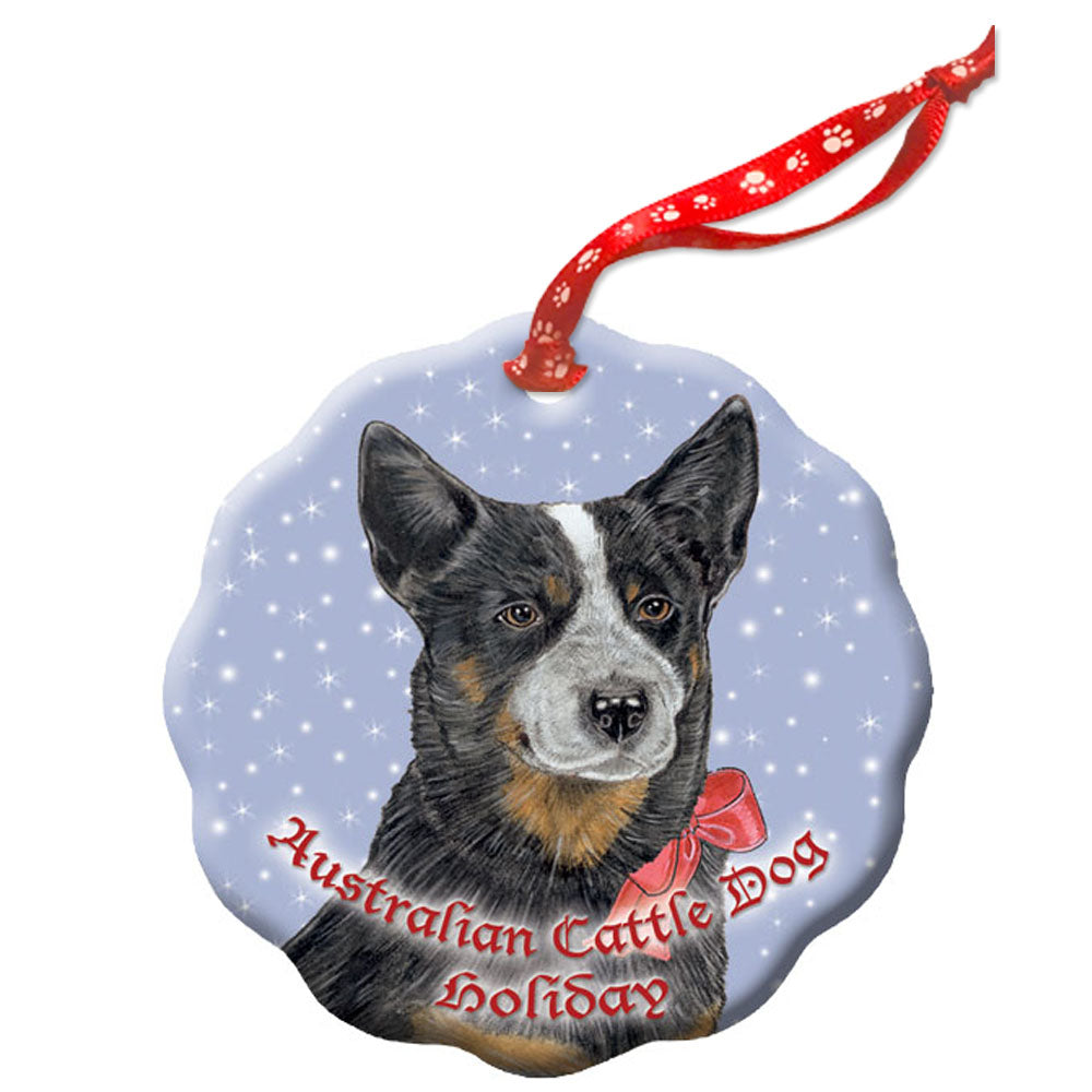 Australian Cattle Dog Holiday Porcelain Christmas Tree Ornament Double-sided - Pipsqueakproductions