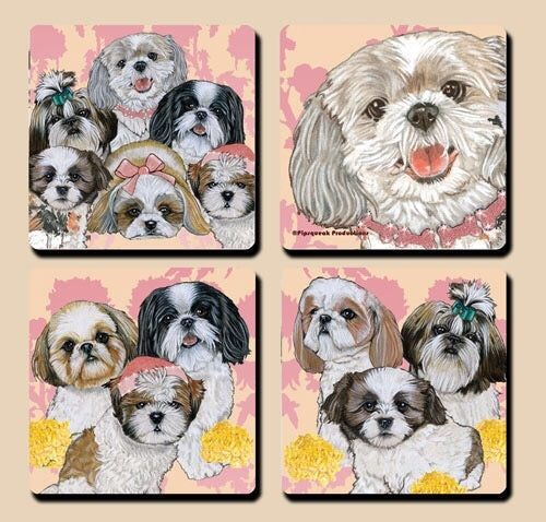 Shih Tzu Rubber Coasters Set of 4 - Pipsqueakproductions