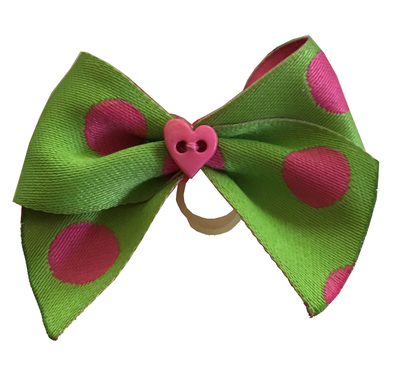 Dog Hair Bows Two Pink with Green Polka Dots - Pipsqueakproductions