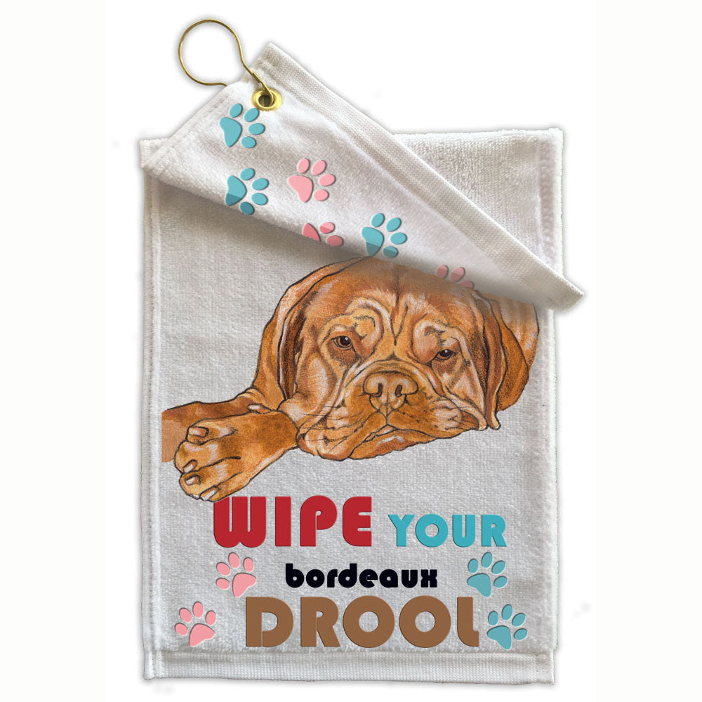 Dogue de Bordeaux Paw Wipe Towel 11" x 18" Grommet with Clip - Pipsqueakproductions