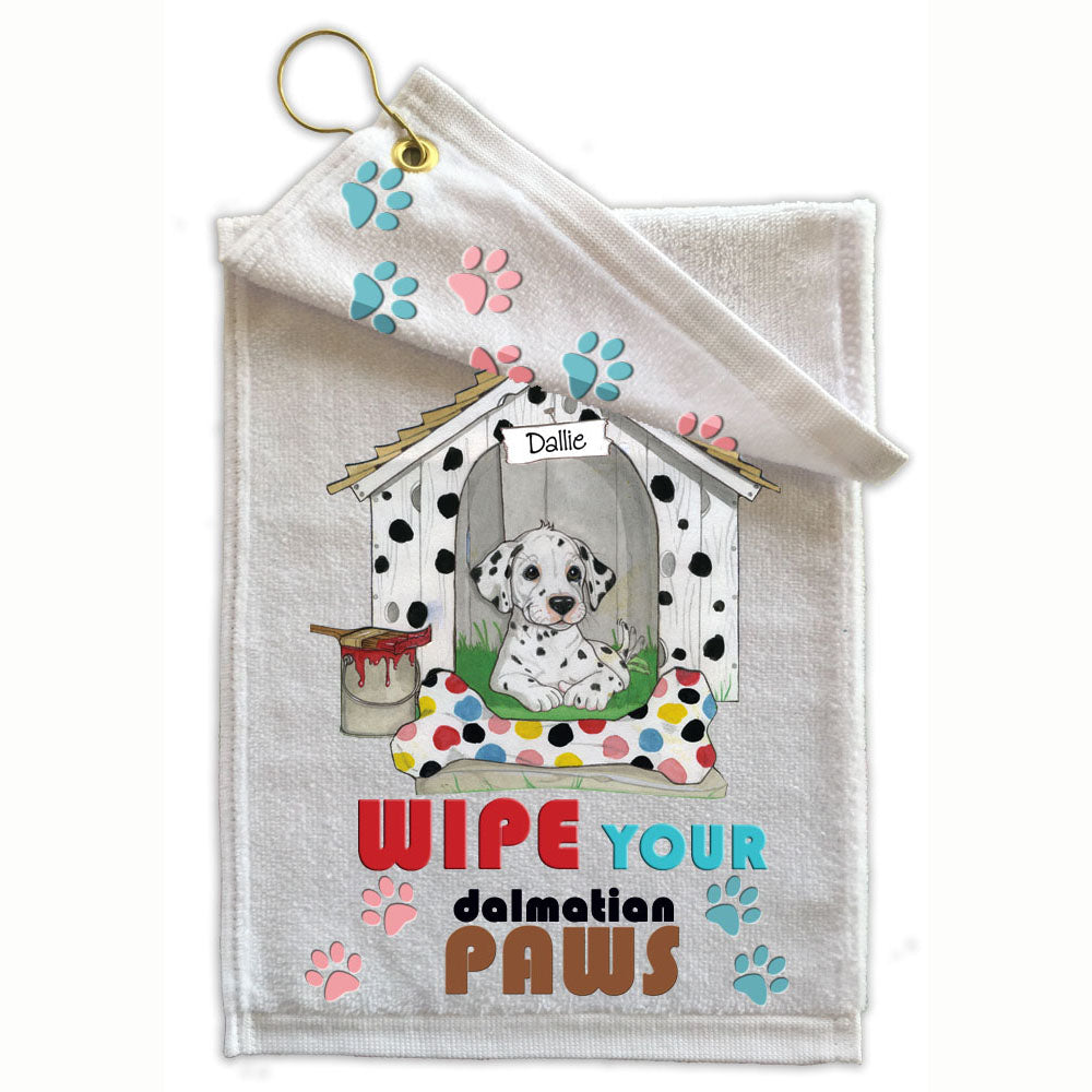 Dalmatian Puppy Paw Wipe Towel 11" x 18" Grommet with Clip - Pipsqueakproductions