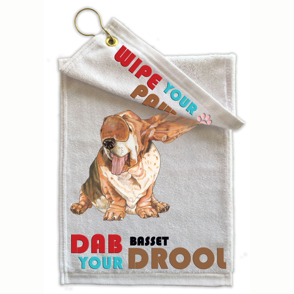 Basset Hound Paw Wipe Towel 11" x 18" Grommet with Clip - Pipsqueakproductions