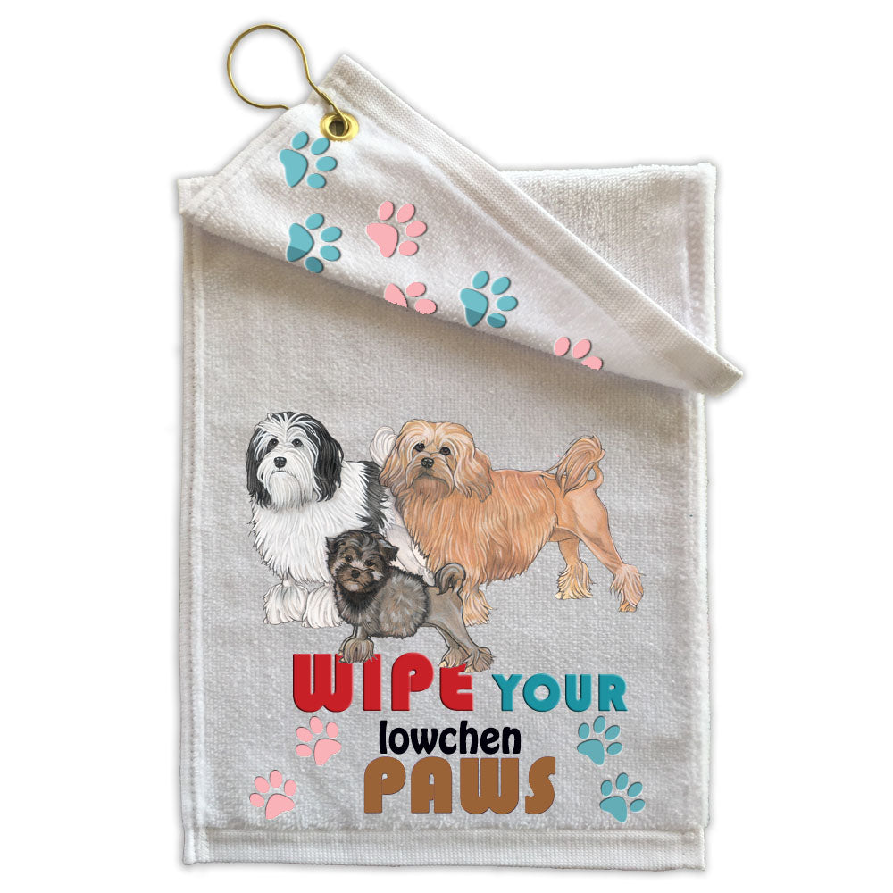 Lowchen Paw Wipe Towel 11" x 18" Grommet with Clip - Pipsqueakproductions