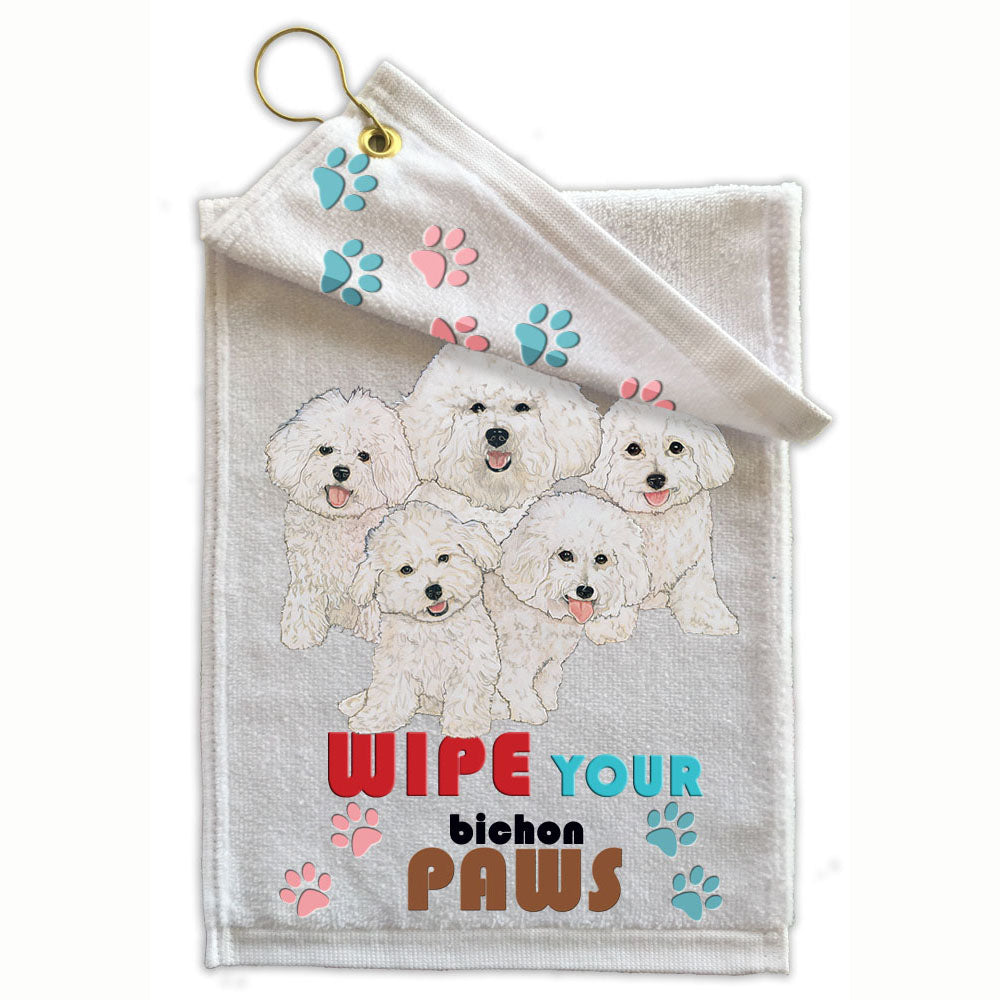 Bichon Frise Paw Wipe Towel 11" x 18" Grommet with Clip - Pipsqueakproductions