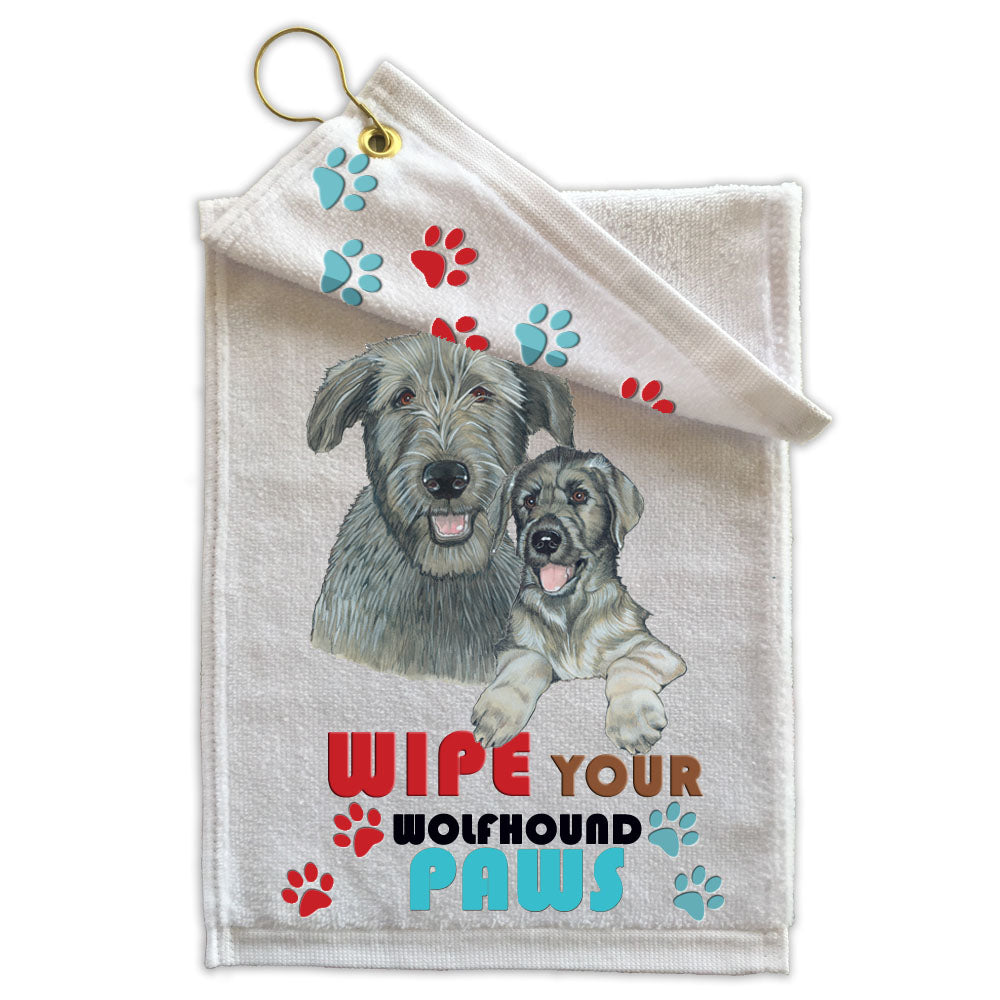 Irish Wolfhound Paw Wipe Towel 11" x 18" Grommet with Clip - Pipsqueakproductions