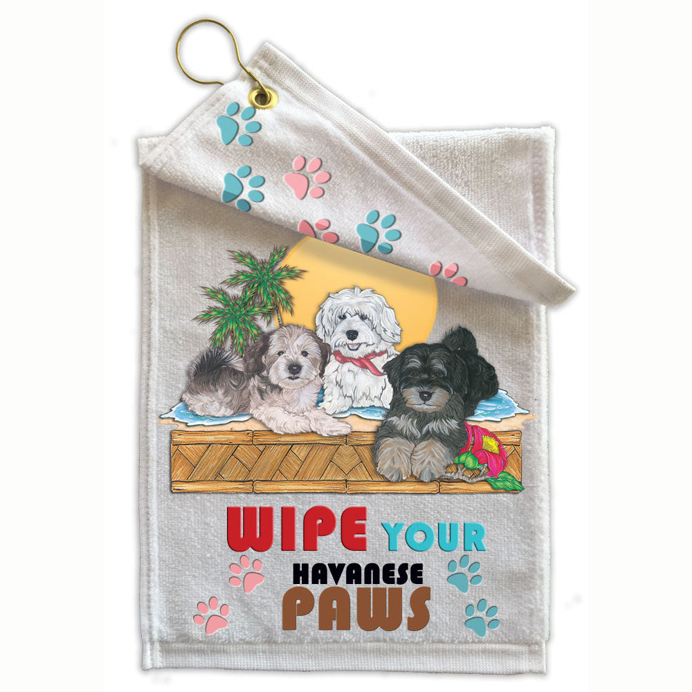 Havanese Paw Wipe Towel 11" x 18" Grommet with Clip - Pipsqueakproductions