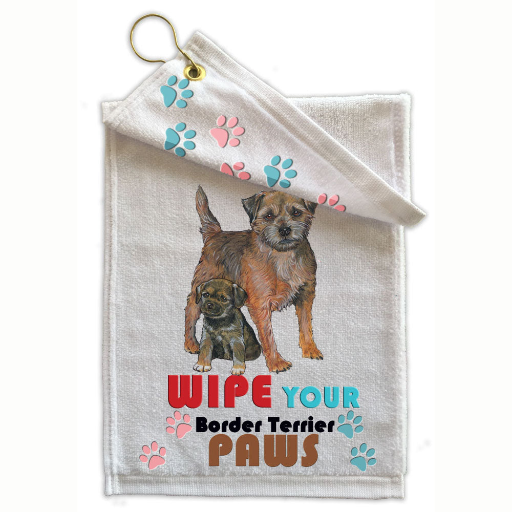 Border Terrier Paw Wipe Towel 11" x 18" Grommet with Clip - Pipsqueakproductions