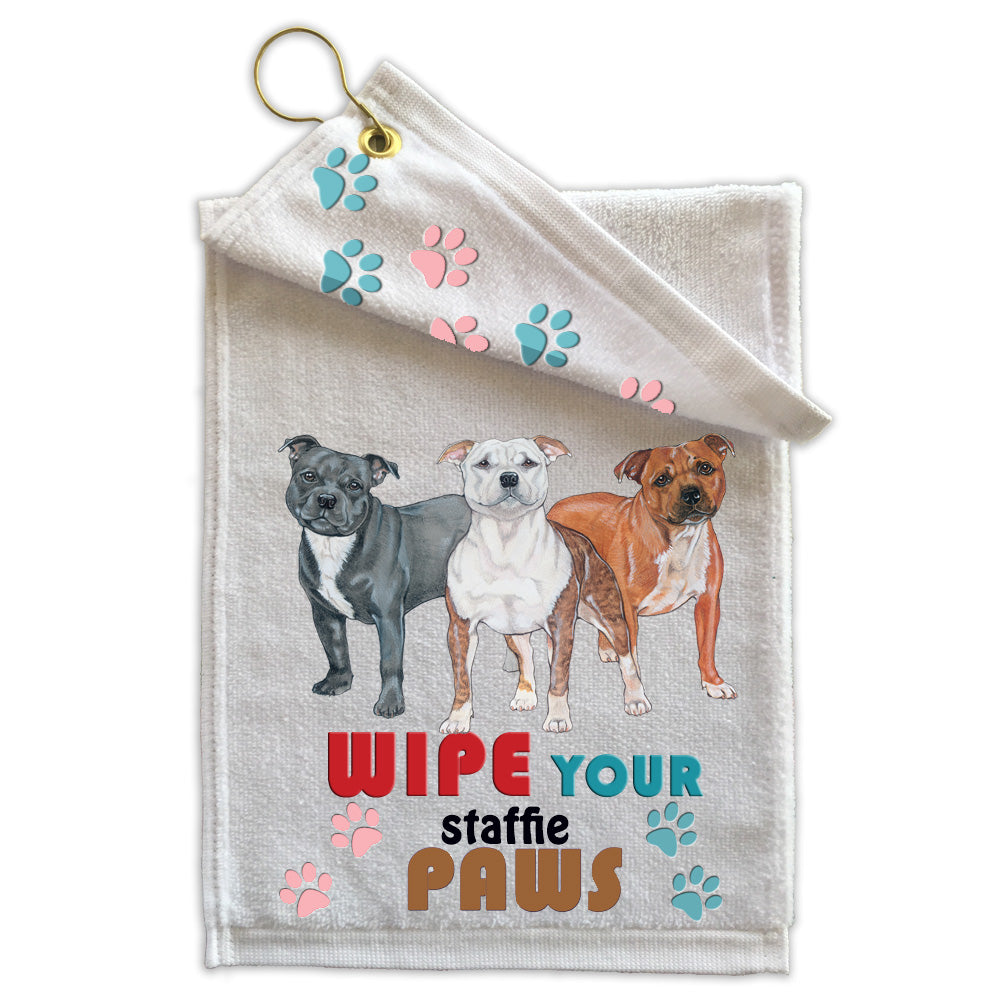 Staffordshire Bull Terrier Paw Wipe Towel 11" x 18" Grommet with Clip - Pipsqueakproductions