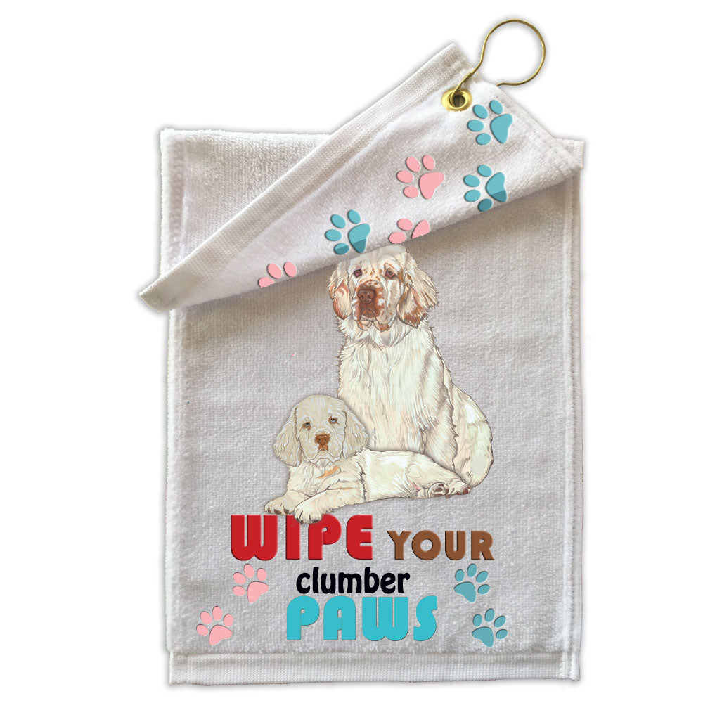 Clumber Spaniel Paw Wipe Towel 11" x 18" Grommet with Clip - Pipsqueakproductions