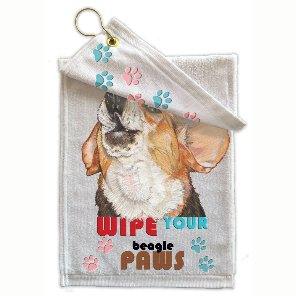 Beagle Paw Wipe Towel 11" x 18" Grommet with Clip - Pipsqueakproductions