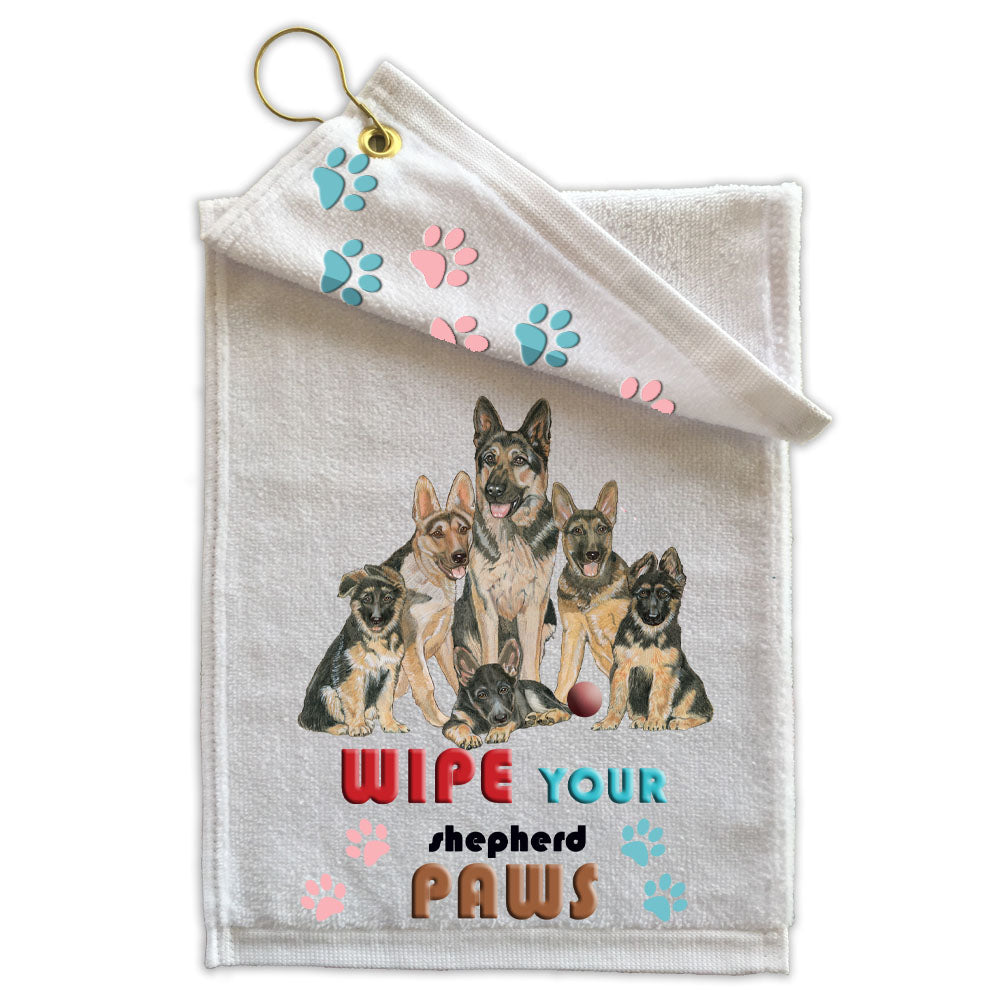 German Shepherd Paw Wipe Towel 11" x 18" Grommet with Clip - Pipsqueakproductions