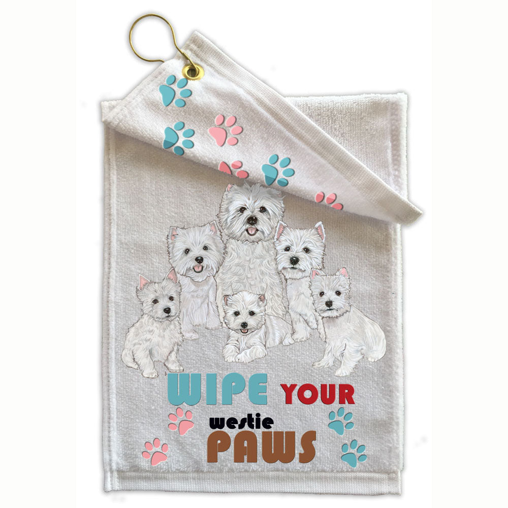 West Highland Terrier Paw Wipe Towel 11" x 18" Grommet with Clip - Pipsqueakproductions