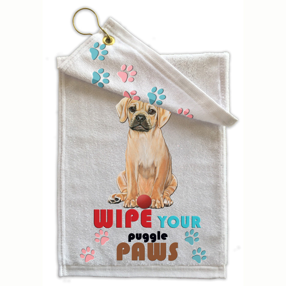 Puggle Paw Wipe Towel 11" x 18" Grommet with Clip - Pipsqueakproductions