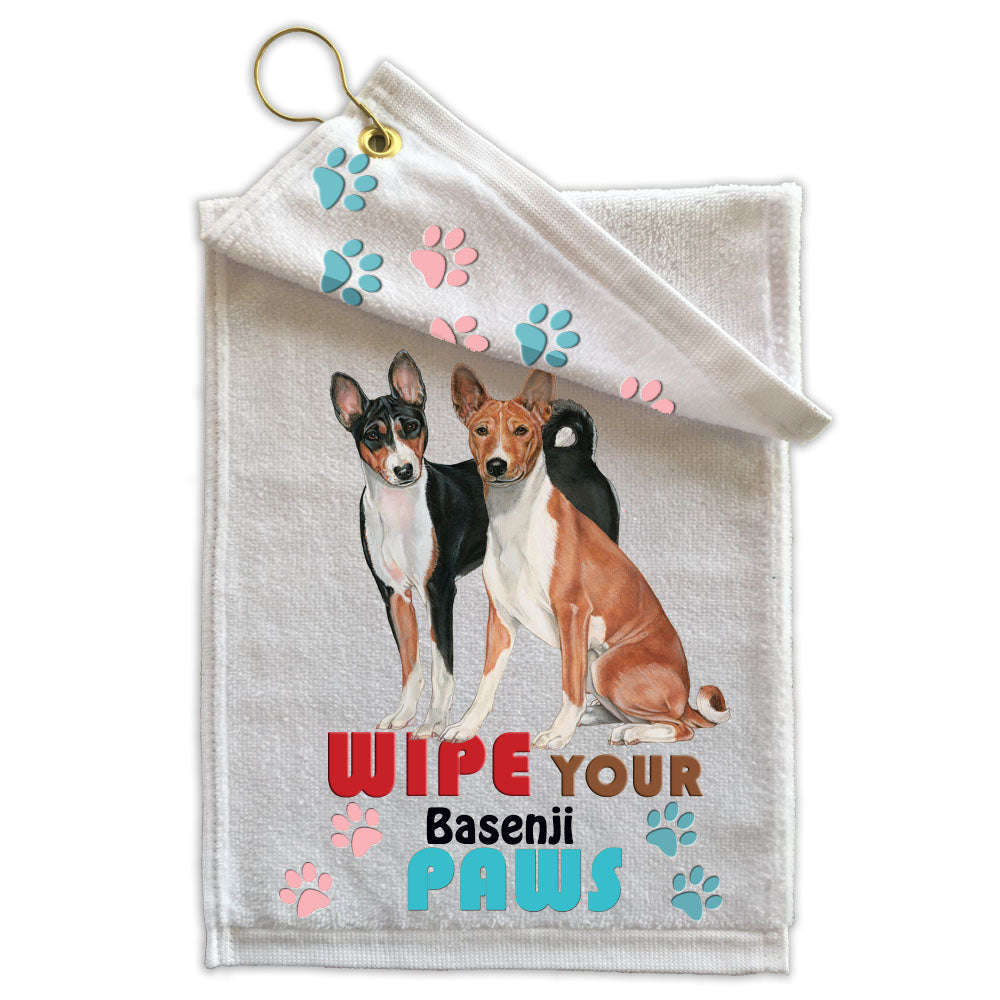 Basenji Paw Wipe Towel 11" x 18" Grommet with Clip - Pipsqueakproductions